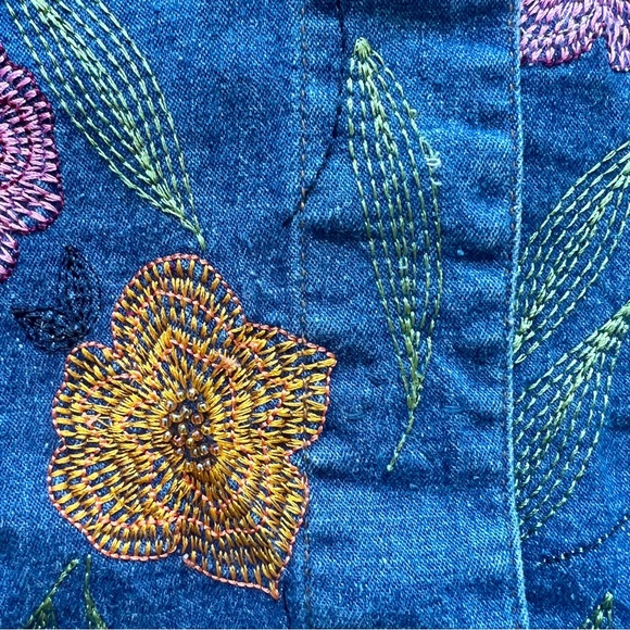 Ann Trinity | Vintage 90s Y2K Linen Blend Floral Embroidered Jacket/Shacket | M - Picture 10 of 15